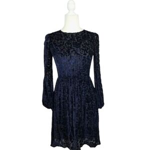Michael Kors Collection navy blue burnout velvet long sleeve womens dress size 2